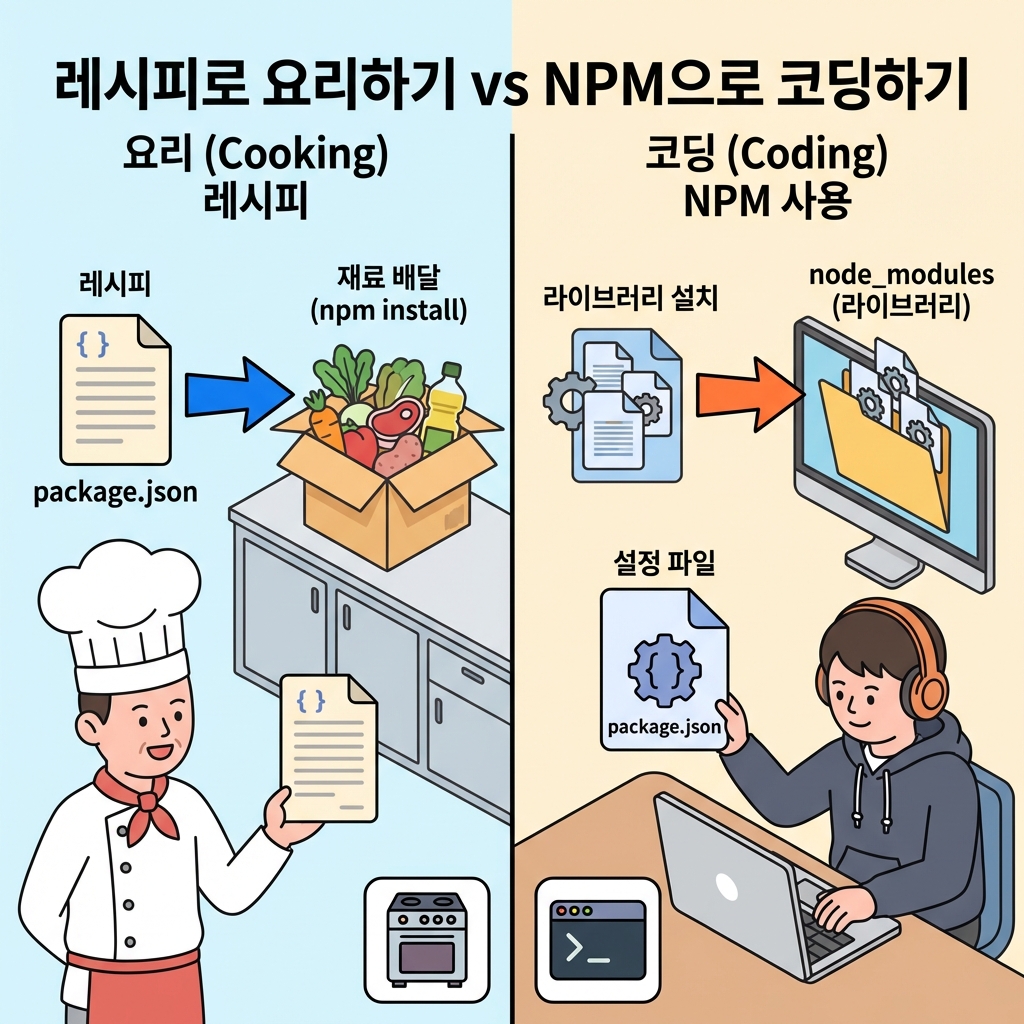 레시피로 요리하기 vs NPM으로 코딩하기 비교