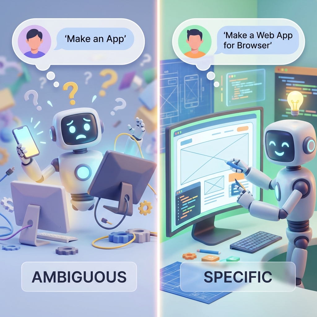 막연한 "앱 만들어줘" vs 구체적인 "웹앱 만들어줘"