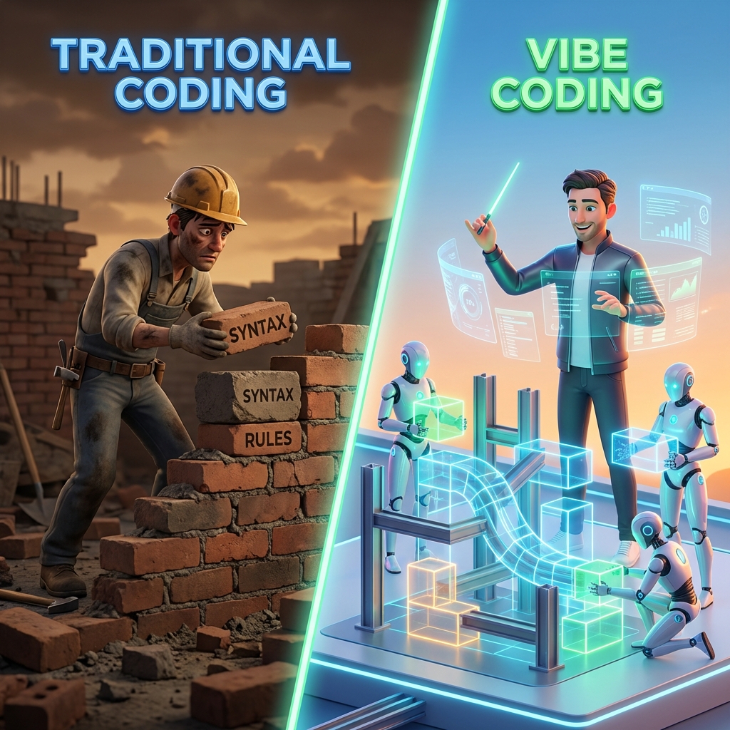 전통적 코딩 vs 바이브 코딩: 직접 쌓는 것과 지휘하는 것의 차이